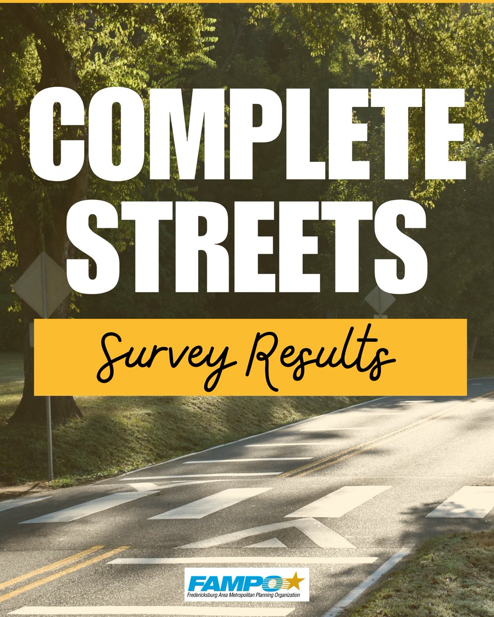 FAMPO_VA's tweet photo. Check out this quick overview of the results from our Complete Streets Survey!

#fredericksburgva #staffordva #spotsylvaniava #completestreets https://t.co/kJptWRE5ZY