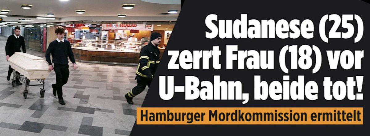 In Hamburg ist eine deutsche Frau, 18 Jahre (!), das nächste Opfer der Massenmigration. Sie wird heute Abend in der Tagesschau mit keinem Wort erwähnt oder als "tragischer Unfall" vom ÖRR und linksgrünen Leitmedien inszeniert. Wann hört dieses widerliche Töten auf? Wo bleiben