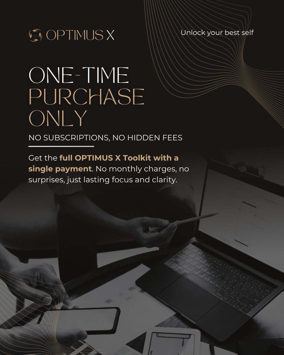 OPTIMUSXSYSTEM's tweet photo. Tired of subscription traps and hidden fees? 💡 

With Optimus X, you make one simple payment and get instant access to your full ADHD productivity toolkit. No monthly charges, no surprises, just everything you need to reclaim focus, clarity, and control over your day. https://t.co/SkbU716FGR