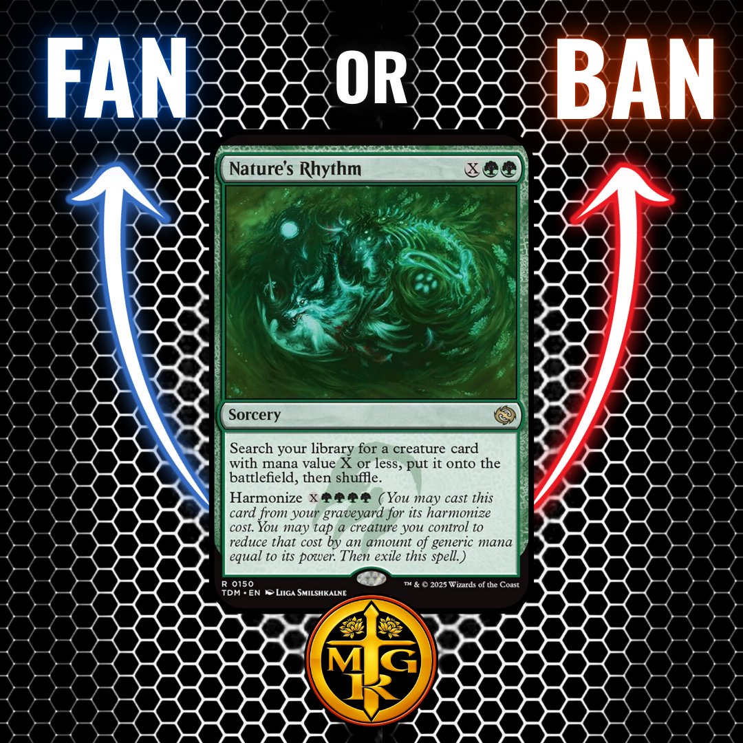 This is such an effective card in Standard right now. Dominating fields from one RCQ to another, this card enables those nasty Cub decks by ramping into Ouroboroid or Craterhoof in the midgame. What's your verdict? Do we ban Nature's Rhythm? #MTGECL #MTG #MagictheGathering