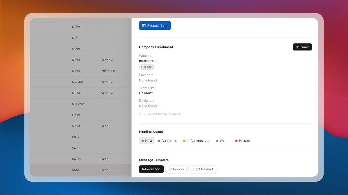 ferilab's tweet photo. Built my own mini CRM today.

8 sources. Strict filters. Only relevant companies get in.

From there I track every lead, do my homework, and reach out with something personal. No cold spam. https://t.co/5YG2Ltegbo