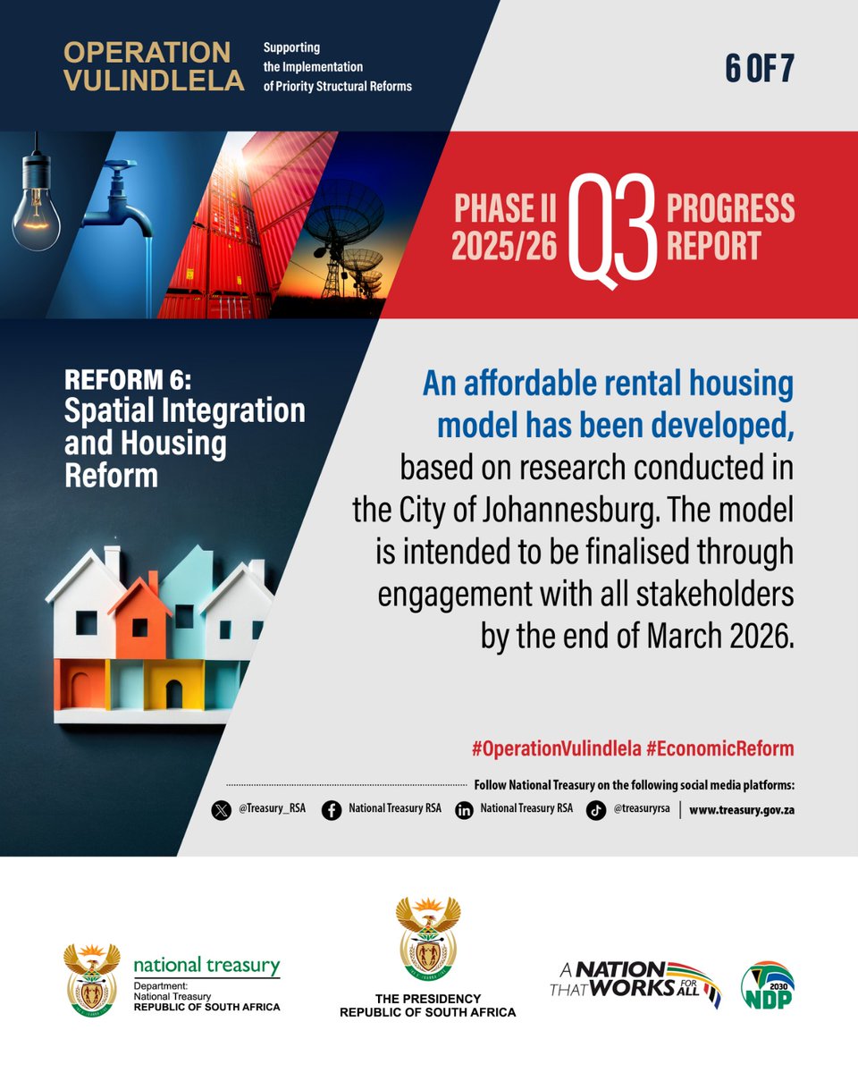 Treasury_RSA's tweet image. #OperationVulindlela third quarter report key highlights. Access the full report here: treasury.gov.za/comm_media/spe…
@GovernmentZA @PresidencyZA
#EconomicReform