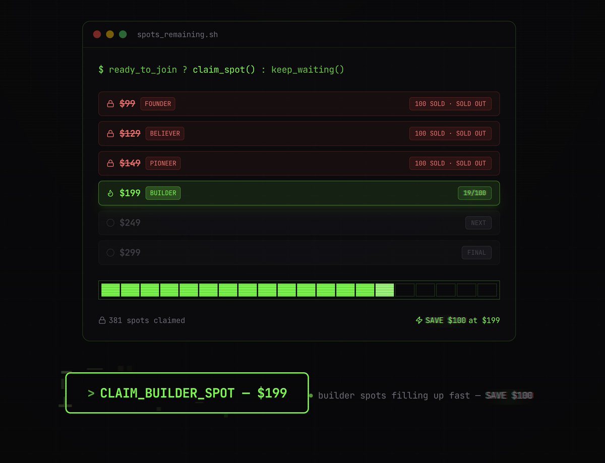 Spots remaining tiers