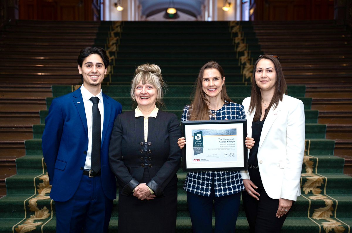 Today, Ontario received CFIB’s Golden Scissors “One to Watch” Award — recognizing our government’s leadership in using homegrown AI to cut red tape ✂️

🔗 Learn more here: cfib-fcei.ca/en/media/ontar…

#ONpoli #CuttingRedTape #RedTapeAwarenessWeek