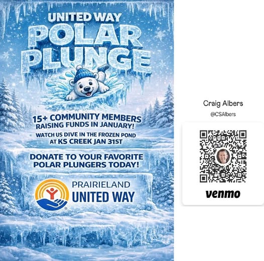 CraigAlbers's tweet photo. Thank you to all who have donated, I am well on my way to keeping dry!  There is still time today to make a contribution if you are so inclined.  I would surely appreciate it and I know the Prairieland United Way will appreciate it! https://t.co/YmQx33r9kr