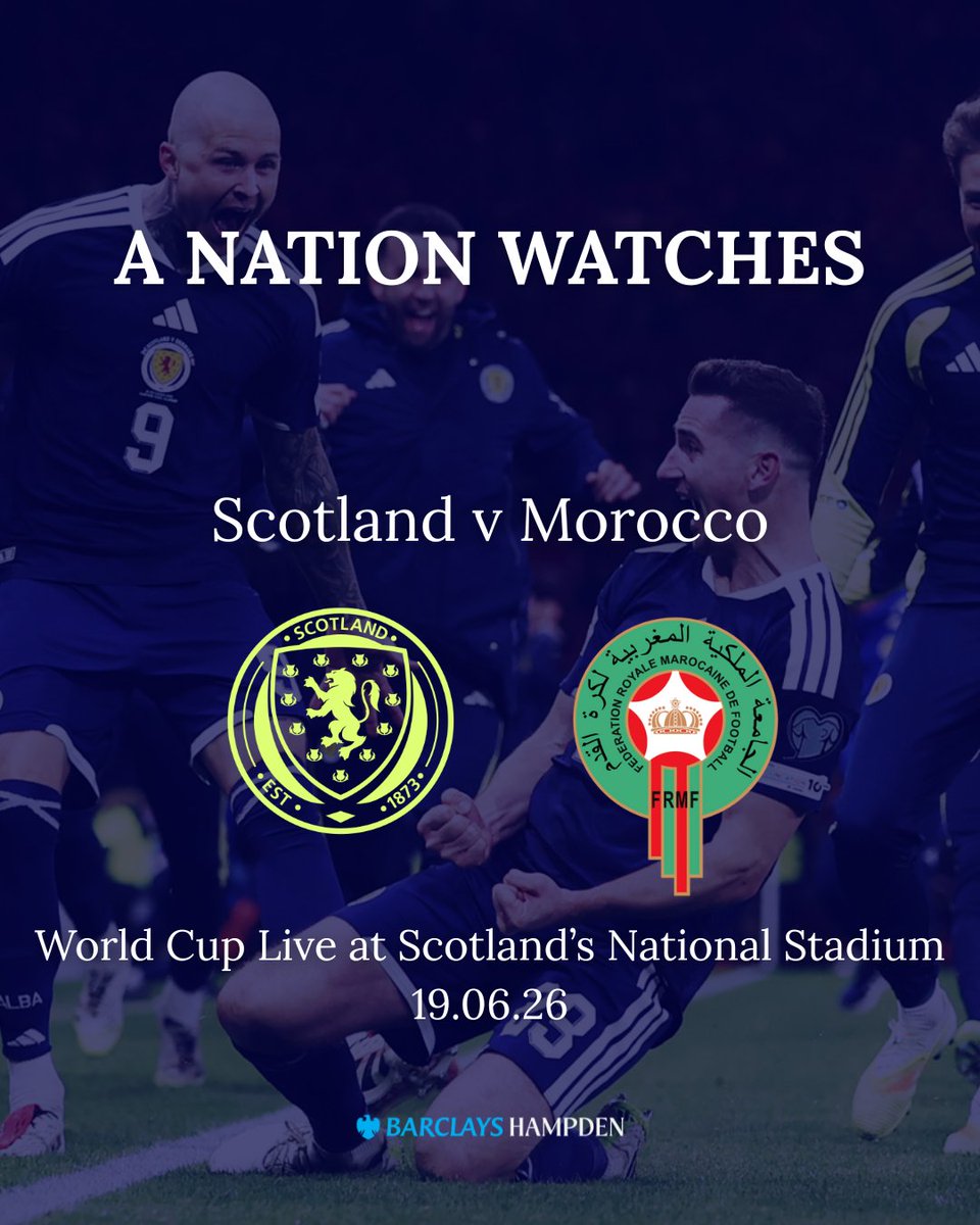On Friday 19th June, from 8pm until 2am, Barclays Hampden becomes more than a stadium, it becomes the living room of the nation.

Join us for the viewing event of the decade for Scotland v Morocco at the Home of Scottish Football, Barclays Hampden!

🎟️hampdenpark.co.uk/hampden-events…