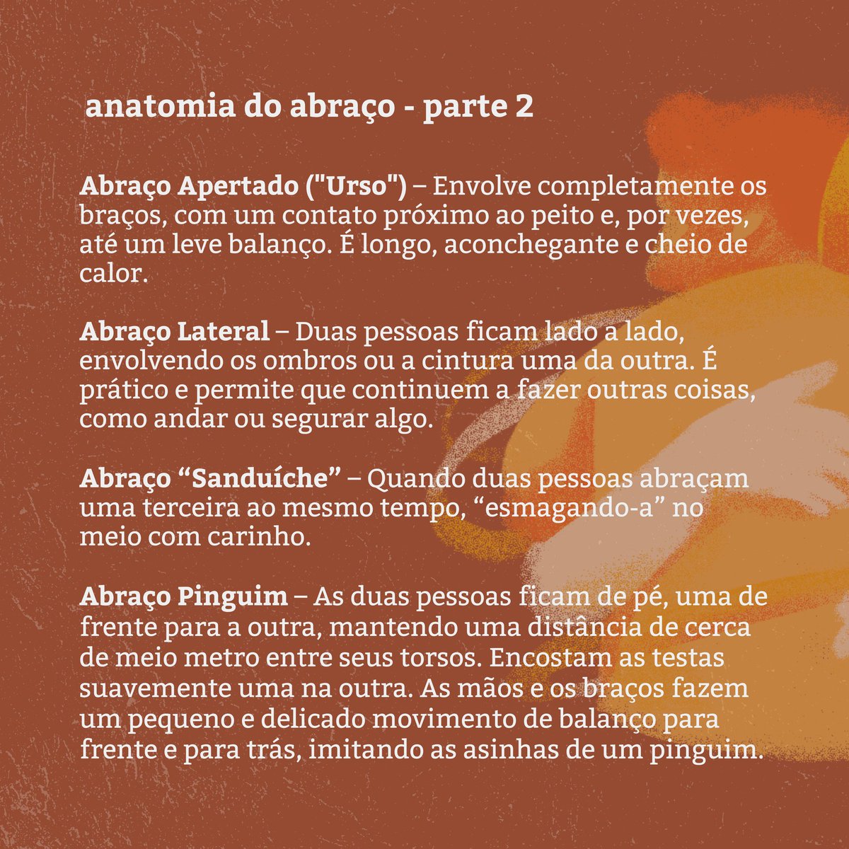 CarlaMariene's tweet photo. Anatomia do abraço 
Parte 2 
Comenta aí se abraçar alguém hoje, como se sentiu? https://t.co/Ky9mqK7KxB