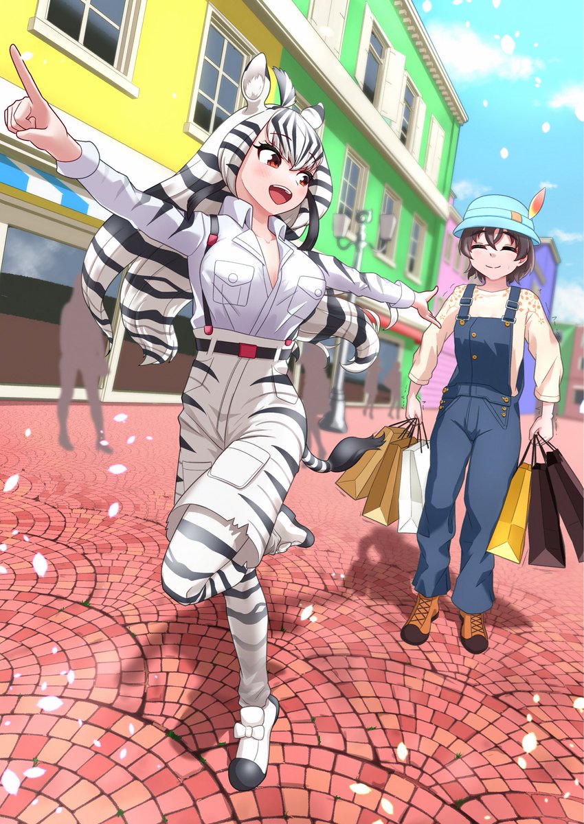 Negiemonn's tweet image. 「次はあっちのお店に行きましょ、隊長さん！」

 #国際シマウマの日