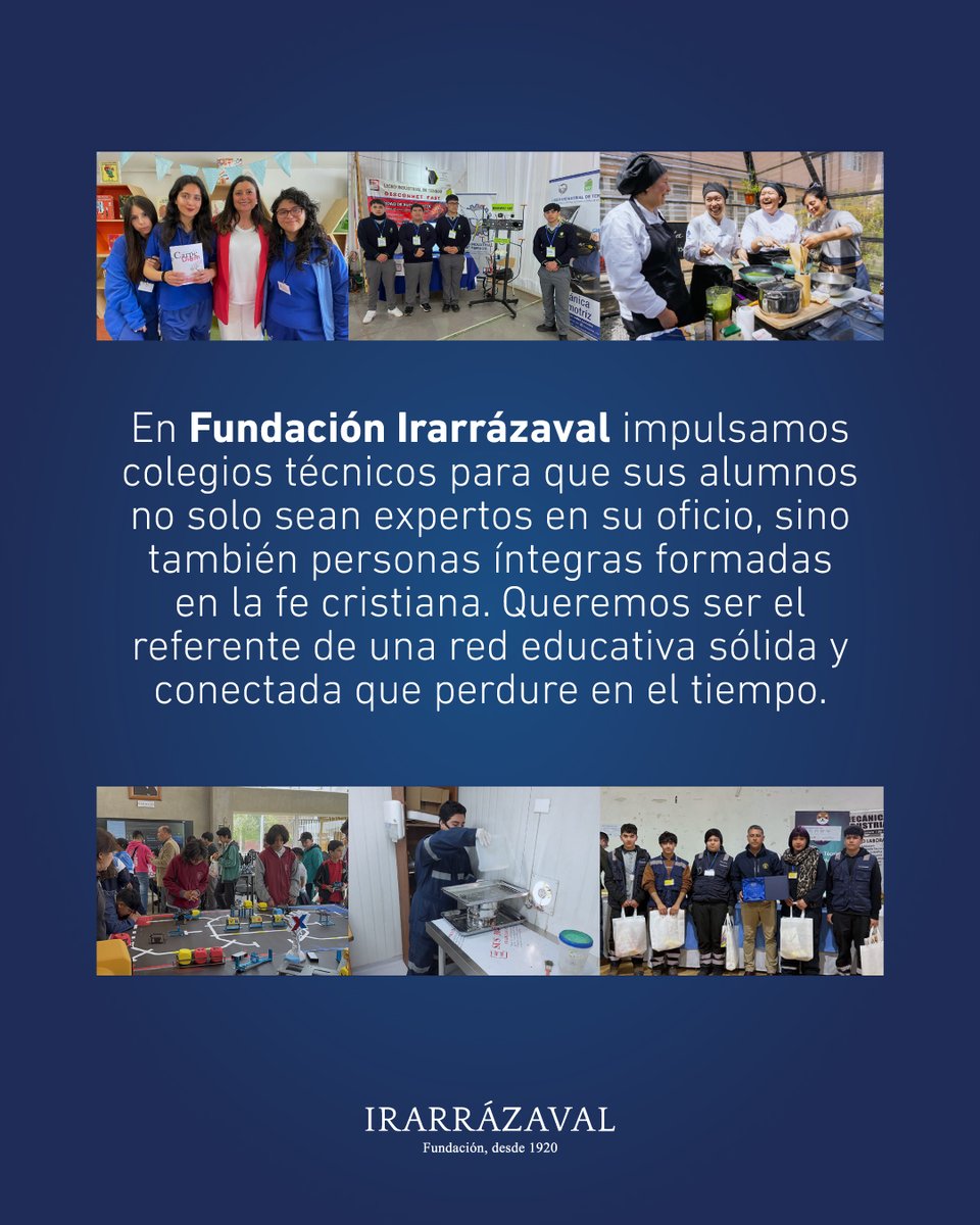 En Fundación Irarrázaval, nuestro propósito es potenciar la educación técnica profesional en Chile,
contribuyendo al desarrollo de instituciones de educación media técnico profesional que eduquen en una especialidad reconocida, a la luz de una sólida formación cristiana.