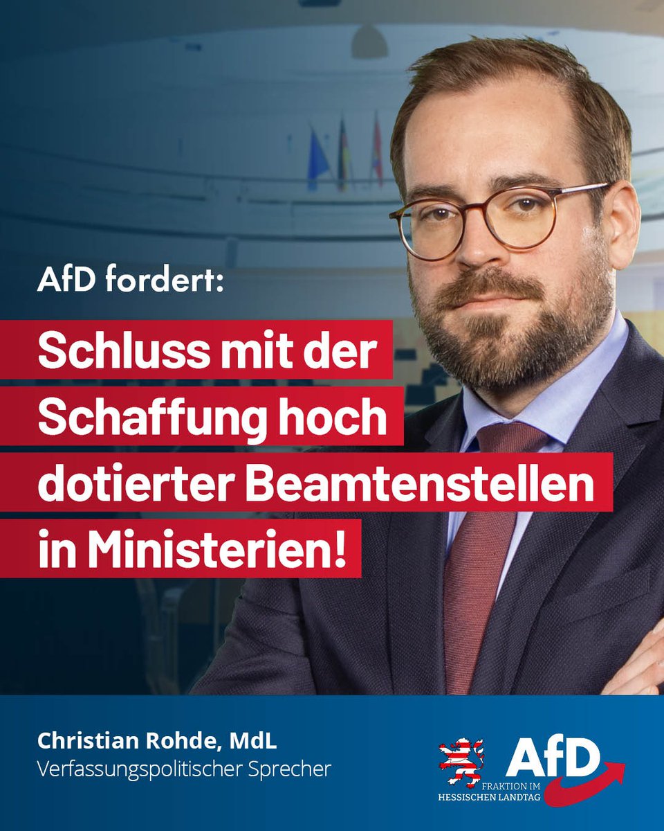 AfD fordert: Schluss mit der Schaffung hoch dotierter Beamtenstellen in Ministerien!
Zum Thema „Schlanker Staat“ und zur Besetzung von Ministerien sagt der verfassungspolitische Sprecher der AfD-Fraktion, Christian Rohde:
youtube.com/watch?v=kLpq9P…
„Allein von 2019 bis Ende 2024 ist
