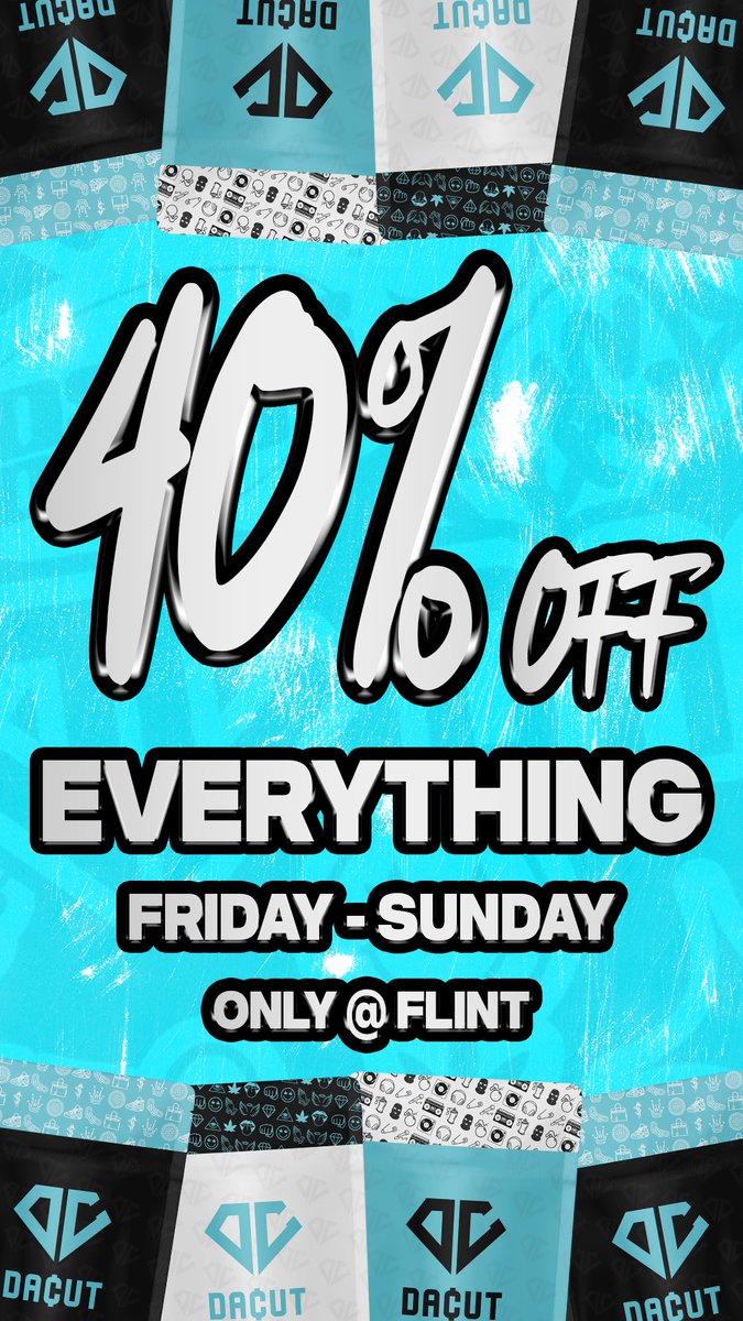 SHOPDACUT's tweet photo. 40% OFF OUR ENTIRE FLINT STORE! THIS WEEKEND ONLY 💎 (No seriously… Everything) 🔥 https://t.co/7yfOKAhsD7