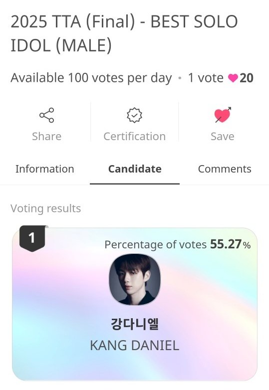 💥เราชนะแล้วนะคะทุกคน🥳🎉 ขอบคุณโฟลวดีทุกท่านที่ช่วยกันทำให้ชนะรางวัลนี้นะคะ🎉🎊

ขอแสดงความยินดีกับ #คังแดเนียล กับรางวัล 2025 TTA (Final) - BEST SOLO IDOL (MALE)🏆🥳🎉

#강다니엘 #KANGDANIEL  
#姜丹尼尔 #カンダニエル 
<a href="/kd_officialx/">강다니엘(KANGDANIEL)</a>