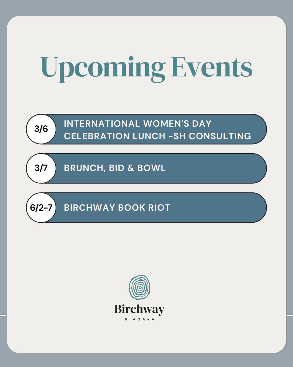 Looking for ways to get involved and make an impact?

Visit our events page to learn about upcoming and ongoing events, hosted by Birchway Niagara and our amazing allies.👉birchway.ca/events

#AlliedAgainstAbuse #Events #NiagaraEvents #IWD2026 #BookLovers