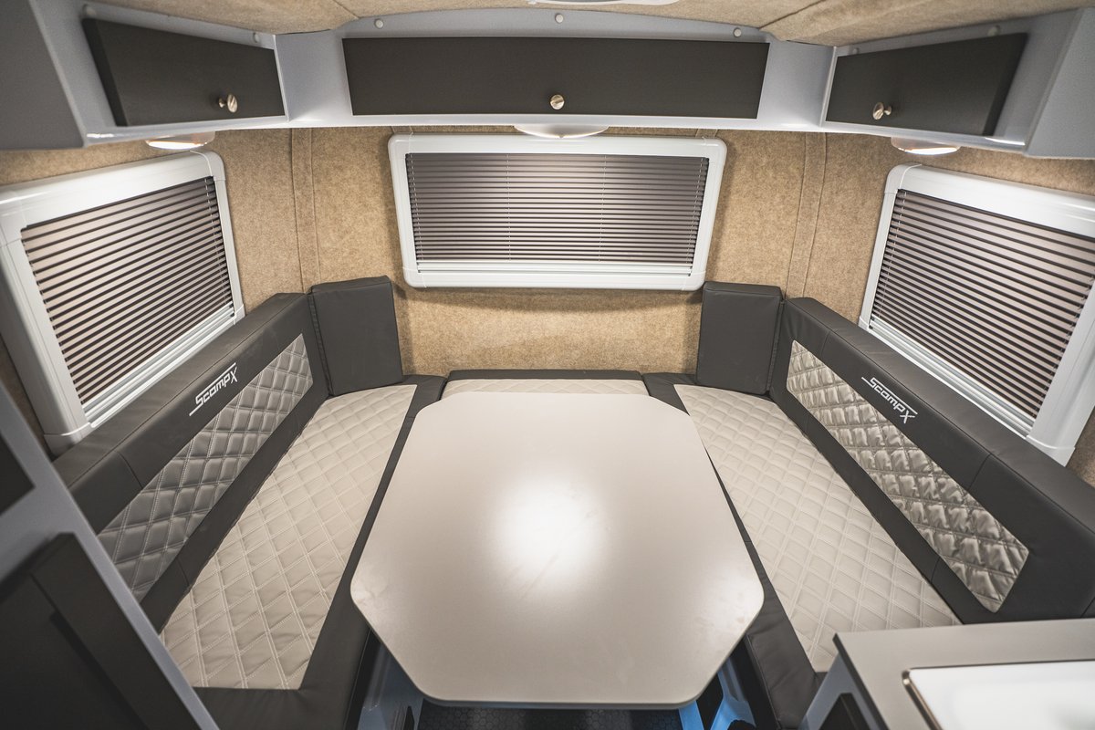 Scamp_Trailers's tweet photo. Here’s your first look at the all-new Scamp X ALT interior!
Featuring a front bath, rear dinette that converts into a bed, and new dark gray cabinets paired with a light gray table. Clean, modern, and designed to make every trip more comfortable. https://t.co/LdaIm5LvkW