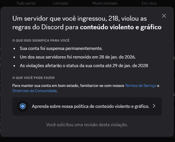 pwdraooo's tweet photo. @discord @discord_support E aí, Discord. É incrível quantas pessoas usam a plataforma para coisas extremas e seguem impunes. Enquanto isso, fui banido injustamente apenas por estar em um servidor, sem qualquer envolvimento, participação ou apoio a irregularidades. https://t.co/mqCiS4RdnR