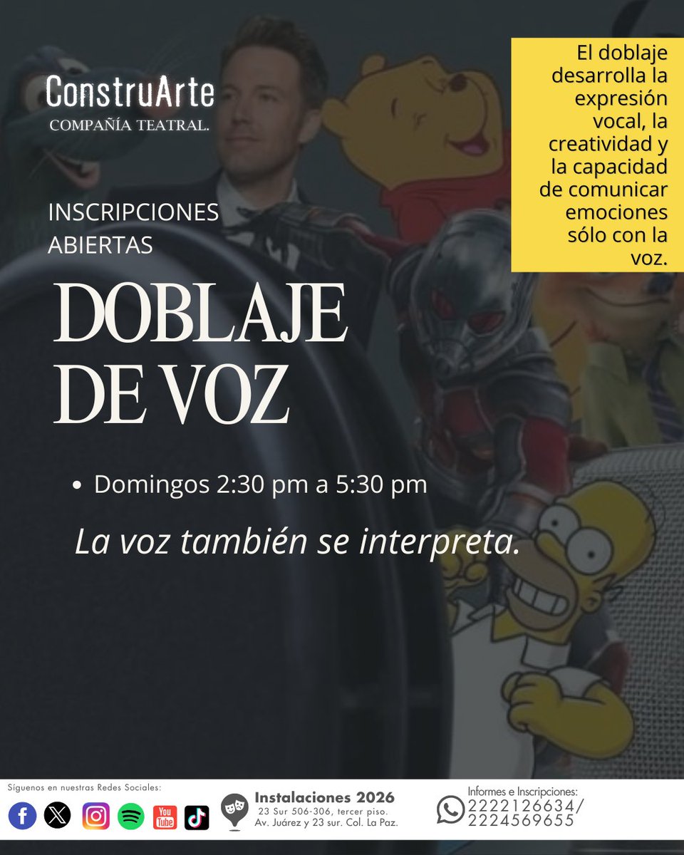 ConstruArteT's tweet photo. Vive el cuerpo, la voz y la emoción en escena-
Inscripciones Abiertas: 2222126634/ 2224569655
#ritmoslatinos #esgrima #influencers #talleres #vox #Puebla https://t.co/xGbvRSAnUA