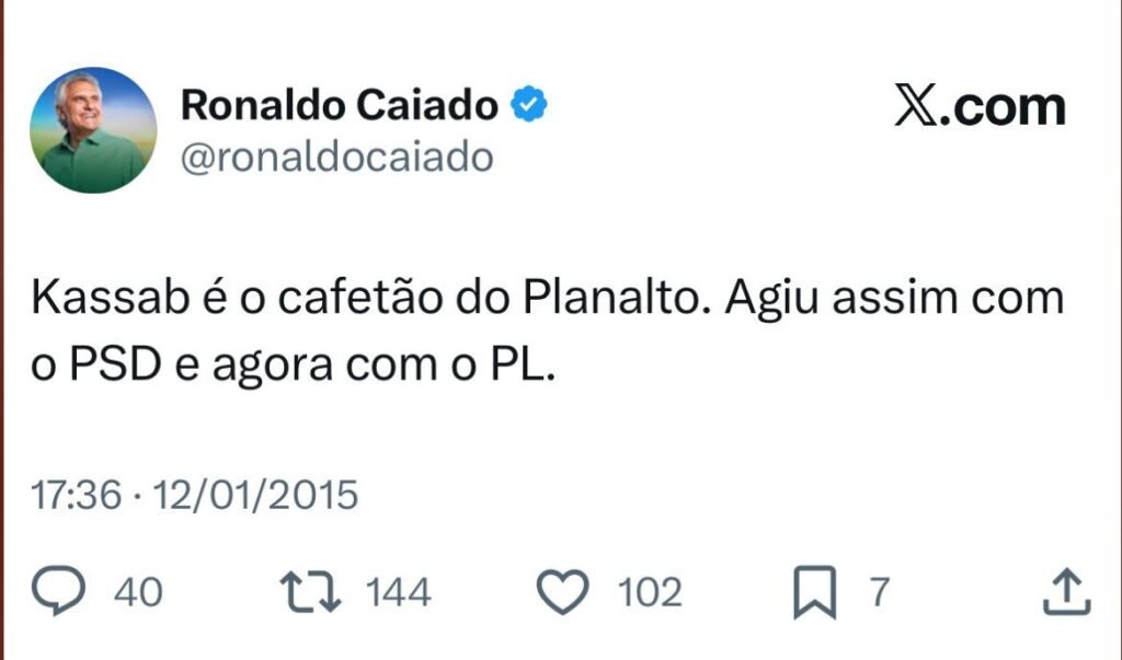 CantiiSandra's tweet image. kkkk 
Caiado agora no PSD, está apagando tudo que postou contra Kassab 
Mas o print taí
Mas é um vagabundo mesmo este Caiado