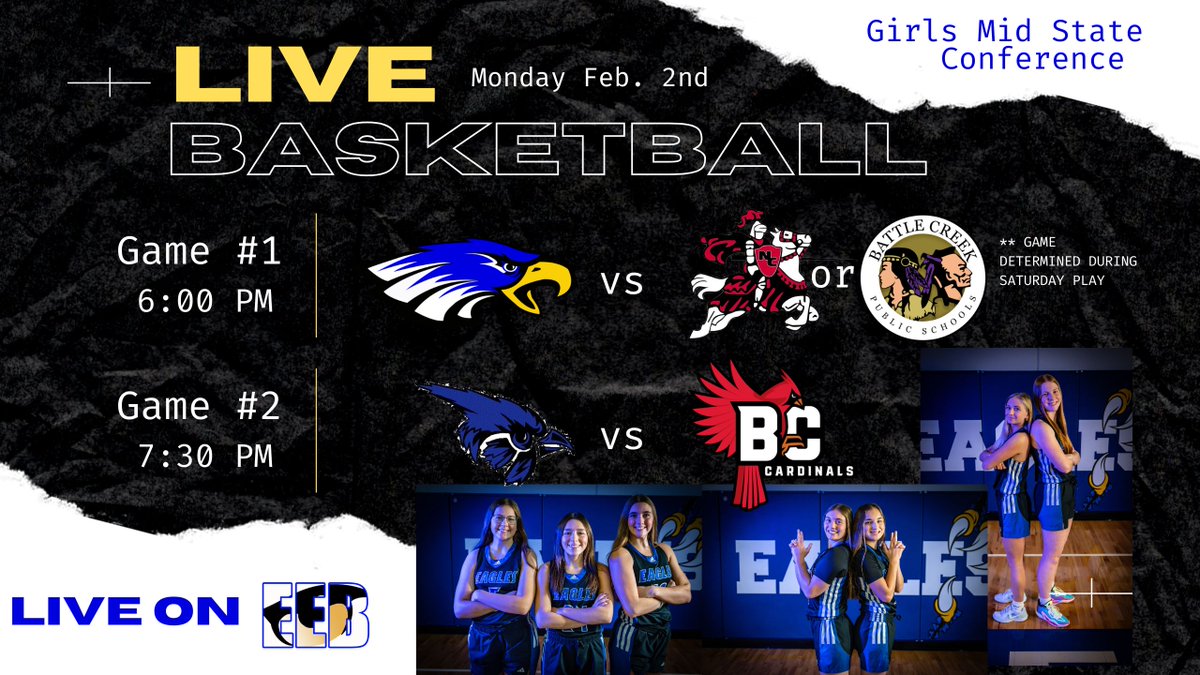 LIVE Girls Mid State Conference Basketball Monday in the Aerie

📍 O'Neill Junior Senior High School
🗓️ 02.02.26
🆚 Game #1 O’Neill vs Battle Creek or Norfolk Catholic 
🆚 Game #2 Pierce vs Boone Central
⏰ Game #1 @ 6:00 PM with Game #2 to follow
 💻youtube.com/live/re1p2OhxG…