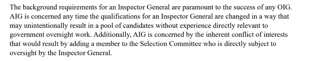 The Association of Inspectors General opposes Miami-Dade proposal to water down hiring requirements for the IG and add a county commissioner to the appointment panel. Miami-Dade IG Felix Jimenez used to be on the board. From a letter sent to electeds...