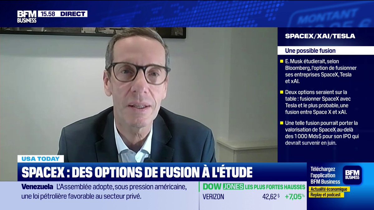 Image for the Tweet beginning: Fusion de SpaceX et Tesla