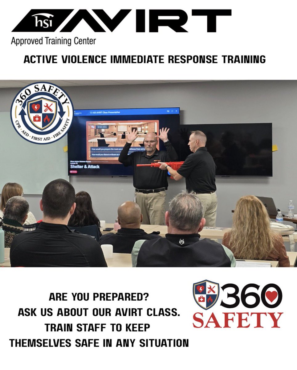 360_Safety_us's tweet photo. 🆕New Curriculum Offering:
Active Shooter &amp; Violence Training

In today’s unpredictable world, hoping for the best isn’t enough. We need to plan for the reality. That’s where HSI AVIRT (Active Violence Incident Response Training) comes in.

https://t.co/kIRRXmtyhk 

#avirt https://t.co/bRmgnVAb3n