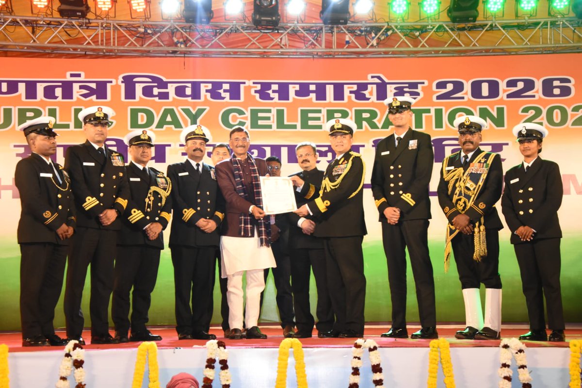 indiannavy's tweet photo. Raksha Rajya Mantri Shri @SethSanjayMP felicitated the #IndianNavy clContingent with the RDP 2026 Best Marching Contingent Trophy among the three services, at an impressive function held at RR Camp, Delhi Cantt, today. 

While interacting with the Contingent at the function,  Hon'ble RRM applauded the Contingent for their outstanding Drill & Band accompaniment on the #KartavyaPath.

@SpokespersonMoD