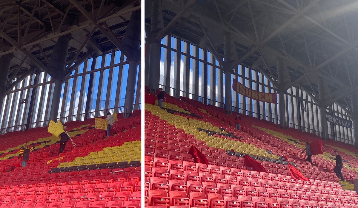 YusufAvciGibi's tweet image. Karagümrük maçında Doğu'ya girecek olan arkadaşların dikkatine 📣 Çocuklarımızın boyadığı sarı ve kırmızı sopalı bayraklar koltuk aralarına dizildi. 
Lütfen seremonide bütün sopalı bayrakları düzgün bir şekilde açalım, iş bitiminde aşağı doğru biriktirelim.
Teşekkürler 🙏