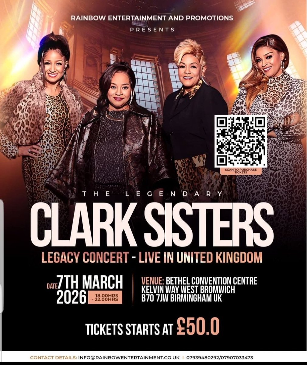 Gentle reminder 🙏🏾
07 March is fast approaching &amp; The Legendary Clark Sisters are coming to Birmingham UK. Let’s all pull up, fill the venue, shame the devil &amp; EXALT God. Tickets are selling fast👇 trybooking.com/uk/ESBV

Please share &amp; invite others
#thelegendaryclarksisters