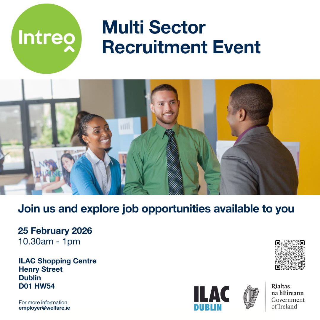 IlacCentre's tweet photo. Jobseekers! Join us for another great jobs fair on Wednesday 25th February from 10.30am to 1pm. We will have around 40 different employers all looking to recruit talent in a host of different areas. 

#vacancies #jobs #employment #recruitment #jobsfair #intreo https://t.co/lv5xdLE8qh