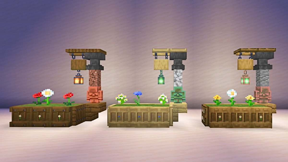 Charunons2's tweet photo. ＼2×5　隙間建築／
序盤の素材で作れる💡
◆シンプルな花壇と街灯

色んなバリエーションで
作ってみてね«٩(*´ ꒳ `*)۶»

 #Minecraft #Minecraftbuilds #minecraft建築コミュ https://t.co/n0Aw249aJ7