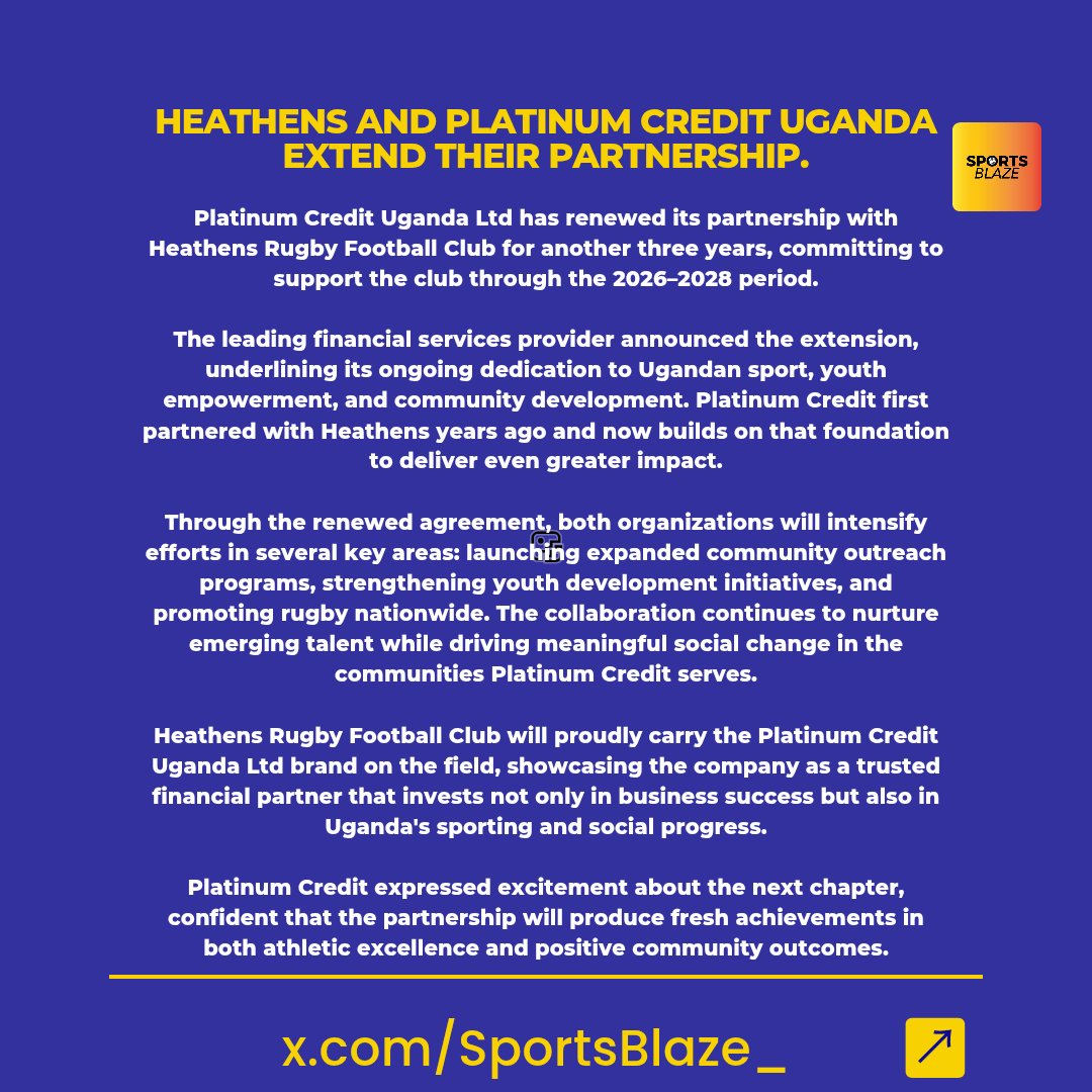 SportsBlaze_'s tweet photo. Rugby: Heathens RFC and Platinum Credit have today renewed their partnership till 2028.

#SportsBlaze https://t.co/ngkl9Qwbol
