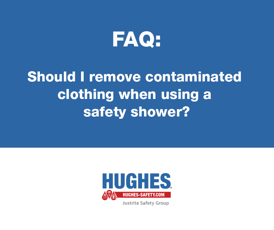 HughesSafety's tweet photo. FAQ: Should I remove contaminated clothing when using a safety shower?

Yes—contaminated clothing should be removed when using a safety shower as quickly as you are able. 

Clothing can become saturated with chemicals during a spill and cause them to linger on the skin longer than necessary. 

The only deviation from this rule is when the clothing is contaminated with a flammable chemical, where any static from quick removal could pose an ignition risk. In this scenario, you should take greater care to remove the clothing under the flow of the safety shower. 

Have another query about safety showers? Send an email to our team:
📧 : sales@hughes-safety.com | 🇺🇸: customer.service@hughes-safety.com

--

Want more safety shower, eyewash, and aftercare tips? Sign up to our quarterly newsletter here:
📨 https://t.co/2qz84LgHqw

#ChemicalSafety #SafetyShowers #FAQ #SafetySolutions #EmergencyEquipment #HealthandSafety #WorkplaceSafety #Hughes