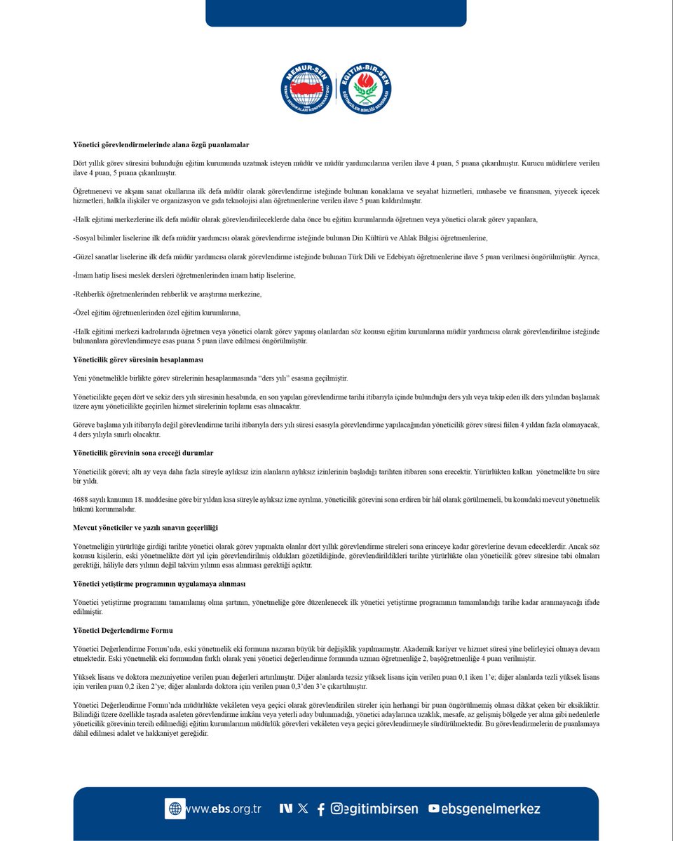 Milli Eğitim Bakanlığı Eğitim Kurumları Yönetici Görevlendirme Yönetmeliği Resmi Gazete’de yayımlanmıştır. Yönetmelikte, eğitim kurumu yöneticiliğinde kademelerle uyumlu alan uzmanlığının göz ardı edildiği görülmektedir. Yönetmeliğin yeni mağduriyetlere kapı aralayabilecek