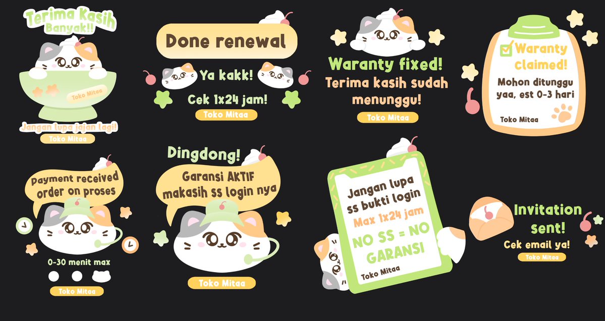 https_mitamitaa's tweet image. Help rt, thank you!
Halo semuaa! Mitaa bawa sticker pack lagi nihh 🍓🐈‍⬛

Price: 20k
Nanti dapetnya berupa sticker pack whatsapp yaap. Bisa direplace text jugaa. Yang minat sungg wa Mitaa #zonauang