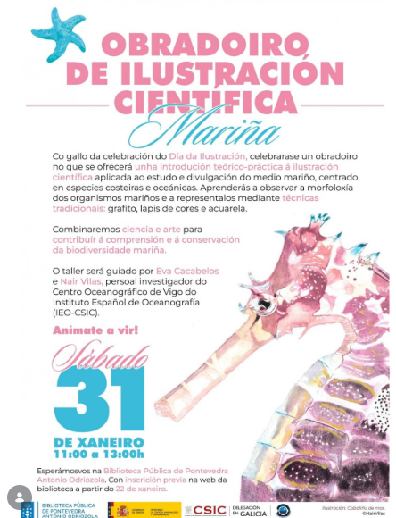 IEOVigo's tweet photo. 👩‍🎨 Lembra que mañá terá lugar este obradoiro coas nosas compañeiras @EvaCacabelos e @NairVilas2.

🎨 Anímate a participar, só precisas ganas de aprender e de pasalo ben!

📍 Na Biblioteca Pública de Pontevedra.  

@UCCGalicia @CSICGalicia https://t.co/BYONMK8s4p