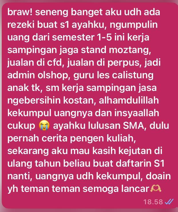 braw! kalian boleh banget saranin masukan buat S1 ayahku yh teman teman, soalnya aku juga lagi memilah😆 btw ultah ayahku yg ke 53 tahun tanggal 5 februari 2026 ini, GASABAR BANGET !!!!  🥳