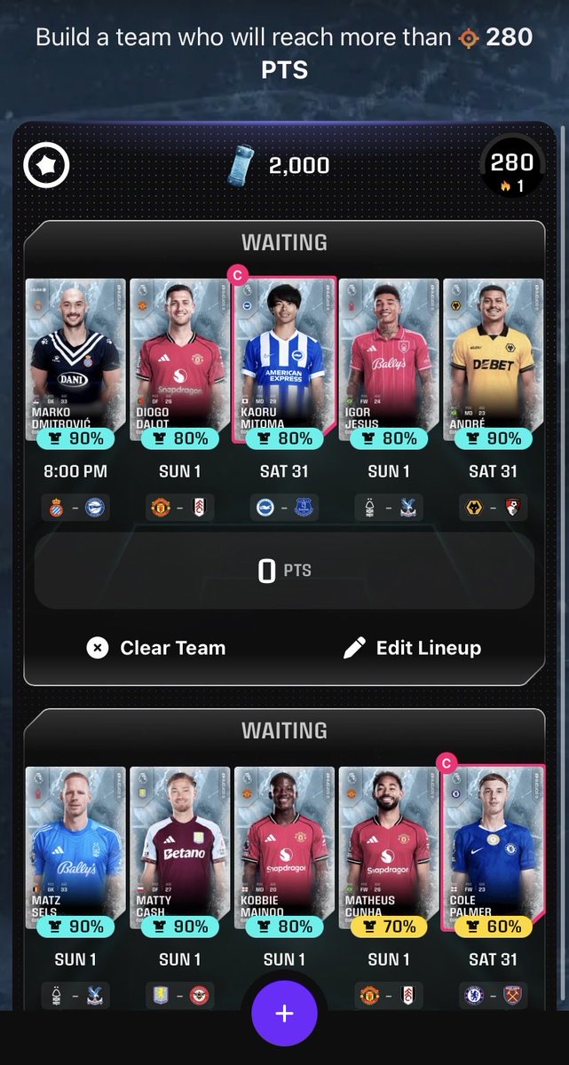 FTP #SorareSet opening weekend teams to chase down that cash! Anyone else doing ‘No money spent’ pull any big players to attack the Hot Streaks?