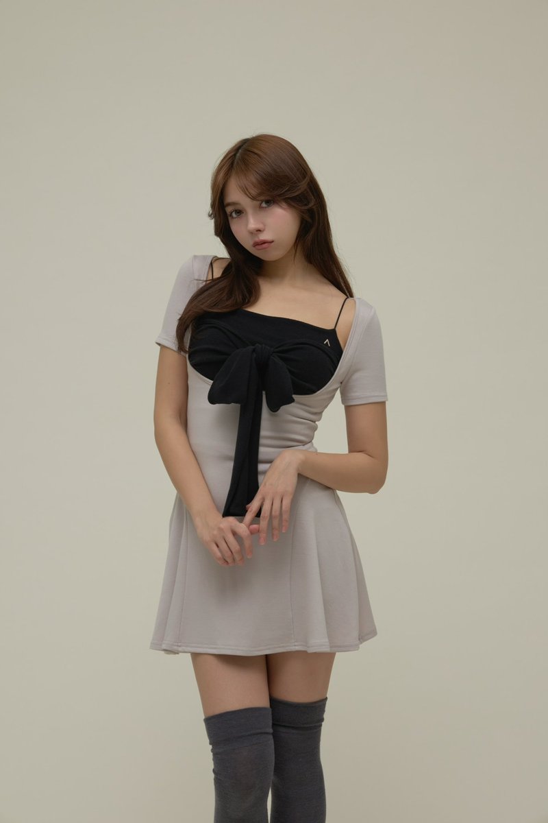 Lady like mini dress color beige/black ¥16,500-tax in キャミソール