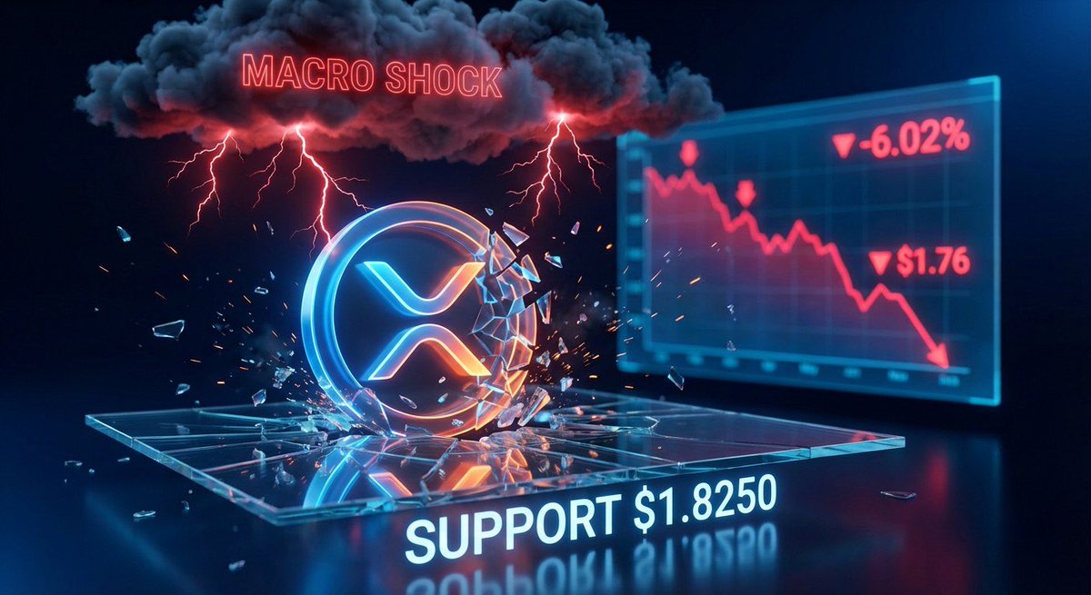 $XRP NUKES 8.11% ON THE WEEK.

Macro shock triggered a crypto liquidation cascade. The whole market got flushed.

Price broke clean through the $1.8250 support. No fight. Just a straight drop.

Bearish momentum is in full control. We fade any weak bounce from here.

#XRP