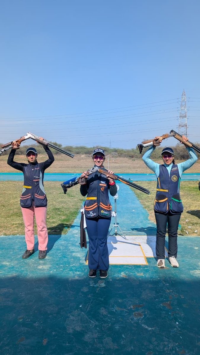 OfficialNRAI's tweet photo. National Selection Trials 1&2 (Shotgun)
*Result: Skeet Women T1*
1. Ganemat Sekhon (Centre-Pun)π₯
2. Parinaaz Dhaliwal (Left-Pun)π₯
3. Darshna Rathore (Right- Raj)π₯
#Shooting #NationalSelectionTrials #TeamIndia #India #DKSSR #Delhi https://t.co/PvqQGupqcJ