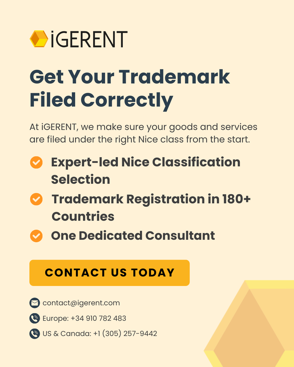 igerent's tweet photo. From Jan 1, 2026, the 13th Edition of the Nice Classification changed.
Several goods moved to different classes, filing under the wrong one can delay your registration.

See how we can help:

👉 https://t.co/ViRPpX8pu4

#Trademarks #NiceClassification #BrandProtection #IPNews https://t.co/10RfgDS2DT
