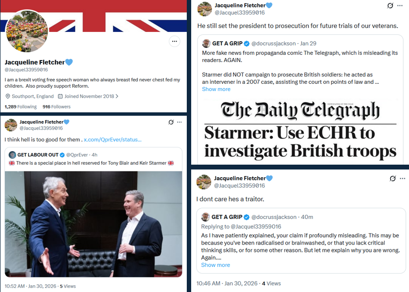 docrussjackson's tweet image. Reform UK supporter Jacqueline quote-tweeted my thread explaining why The Telegraph's (and other news outlets') recent coverage of Starmer was profoundly misleading, saying: "He still set the president to prosecution for future trials of our veterans".

This is misleading, and…