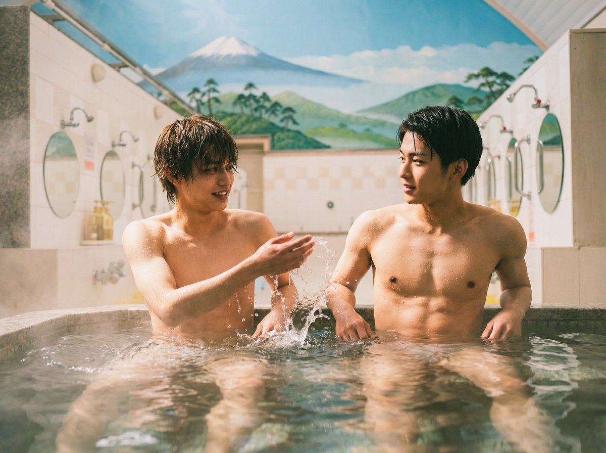 ikemenseigisugi's tweet photo. 今日は昔ながらの銭湯に友人と来ましたー！ひょっとしたら見覚えあるところかも、、、、（��）
ほぼ貸し切りだったので、子供の時みたいにわちゃわちゃしてましたー！！！　　　　　　　　　　　　　　　　　　　　　　　　　　　　　　　　　　　　　　　　　　　　　　　　　　　　　　　　　　　　　　　　　　　　　　　　　　　　　　　　　　　　　　　　　　　　　　　AI-generated fictional artwork of an original character. Completely wholesome, fully clothed, and strictly SFW – no suggestive elements or real persons depicted.