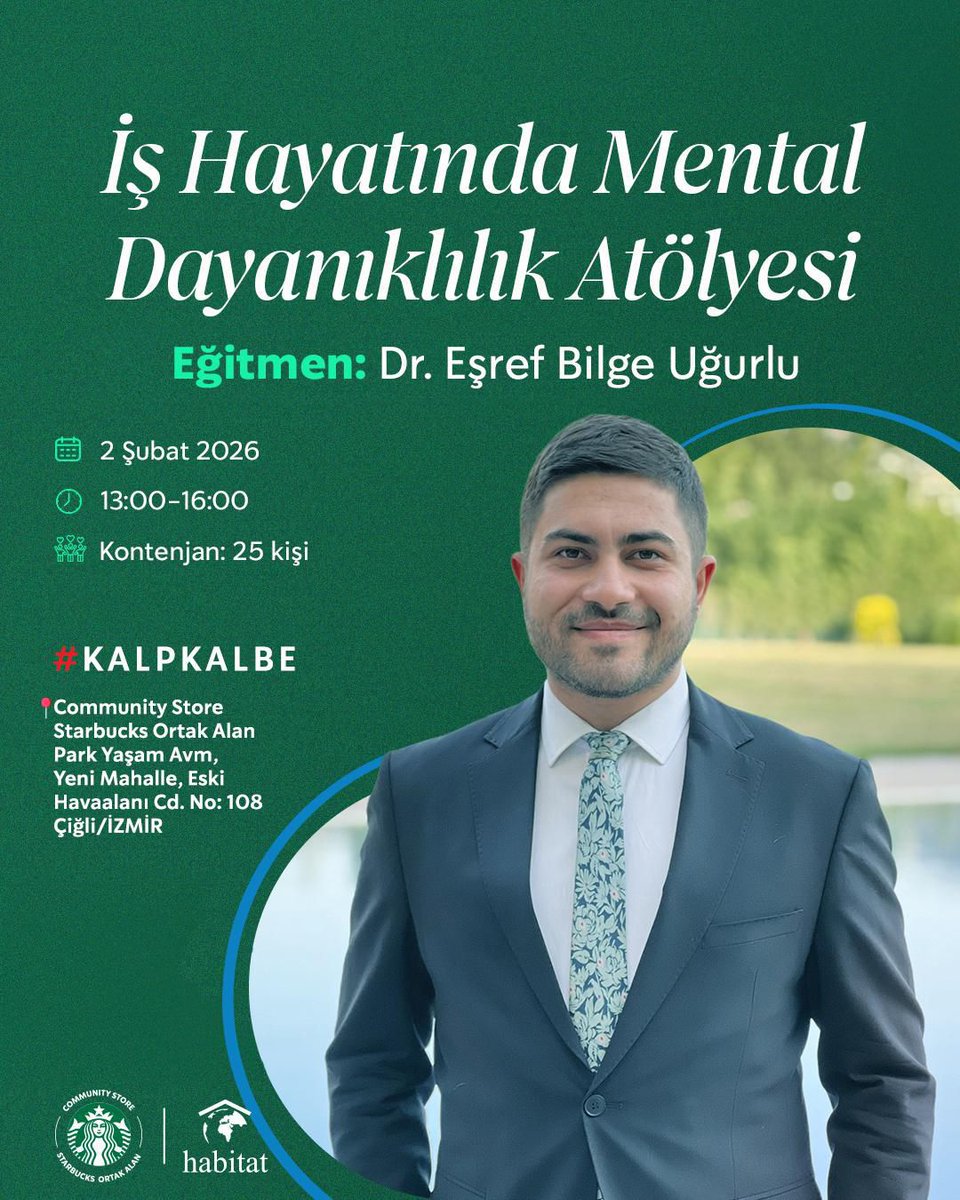 *Starbucks Vakfı* ve *Habitat Derneği* ortaklığında hayata geçirilen *Starbucks Ortak Alan İzmir* ilk etkinliği ile kapılarını açıyor 🎯 

Gençlerin iş hayatında karşılaşabilecekleri stres, mobbing ve performans baskısı gibi psikososyal risklere karşı güçlenmelerini amaçlayan *İş