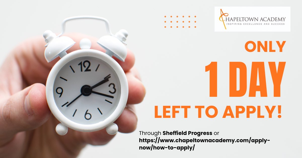⏰ LAST CALL ⏰
Only 1 day left to apply to Chapeltown Academy — let’s gooo! 🔥🎓