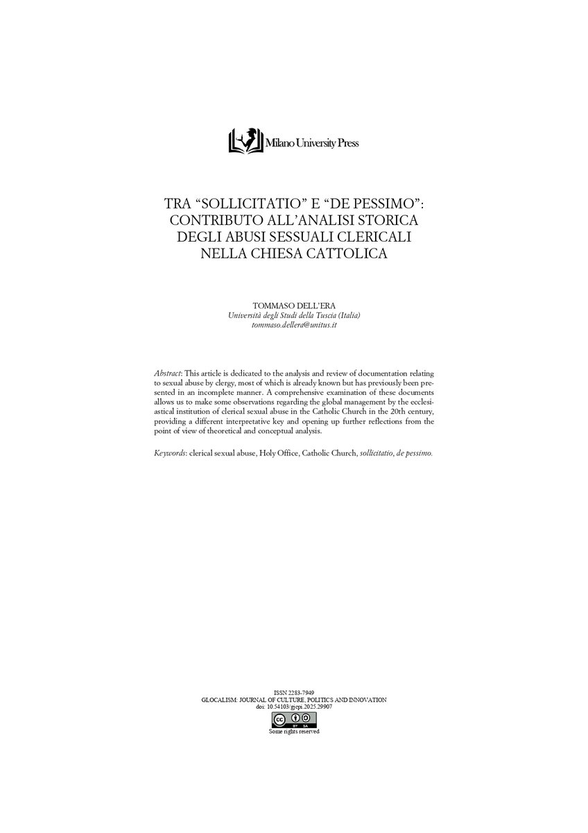 GJ Latest Articles, "Tra “Sollicitatio” e “De pessimo”: contributo all’analisi storica degli abusi sessuali clericali nella Chiesa Cattolica", by Tommaso Dell’Era #Catholic #Church 👉🏼riviste.unimi.it/index.php/gloc…