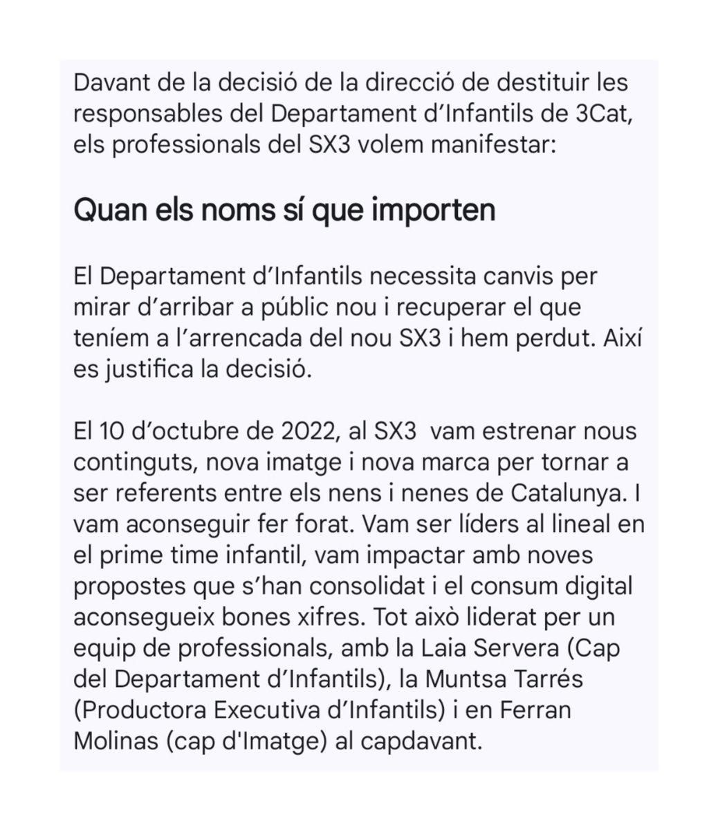 comitedetv3's tweet photo. Us compartim el 👇🏻

📜 Comunicat de les i els Professionals del Departament d'Infantils i equip de l'InfoK:

Quan els noms sí que importen https://t.co/n1LQM6w3sI