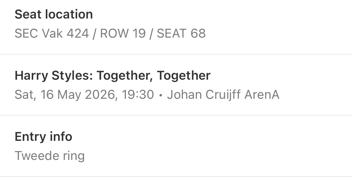 vendo una entrada de grada para harry el 16 de mayo en amsterdam!!!! a precio original :) #TogetherTogetherTour #harrystylestickets