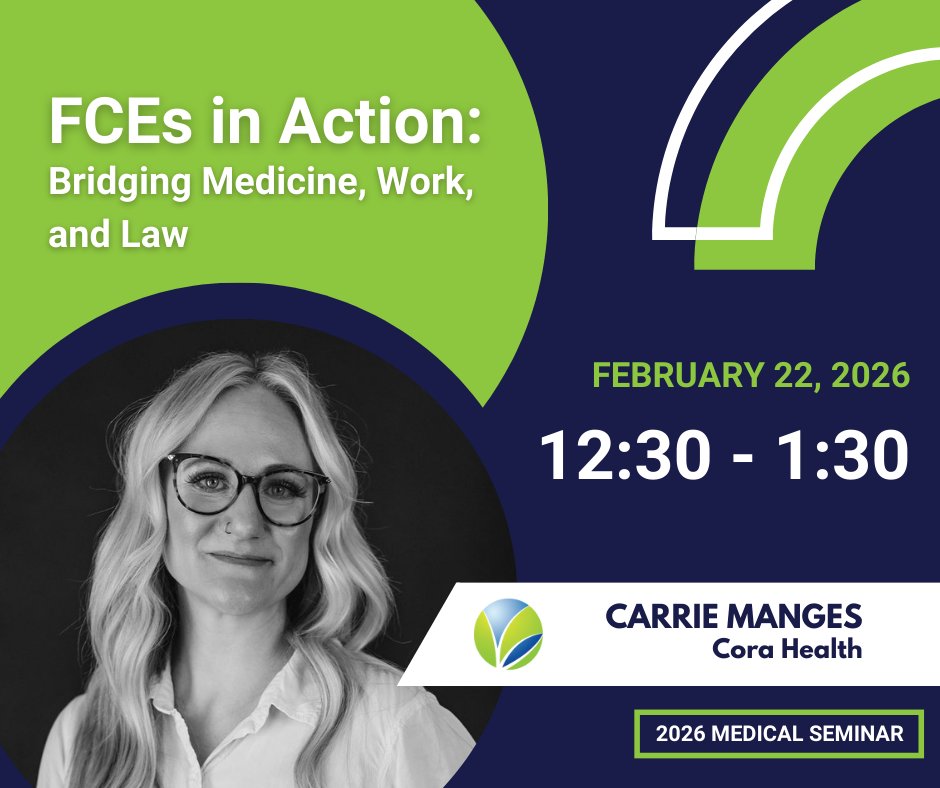 “FCEs in Action: Bridging Medicine, Work, and Law”
Join Carrie Manges on Feb. 22 from 12:30–1:30 PM at the SCWCEA Medical Seminar.
👉 Register: scwcea.org/ms-register

#SCWCEA #MedicalSeminar2026 #FCE #WorkersComp
