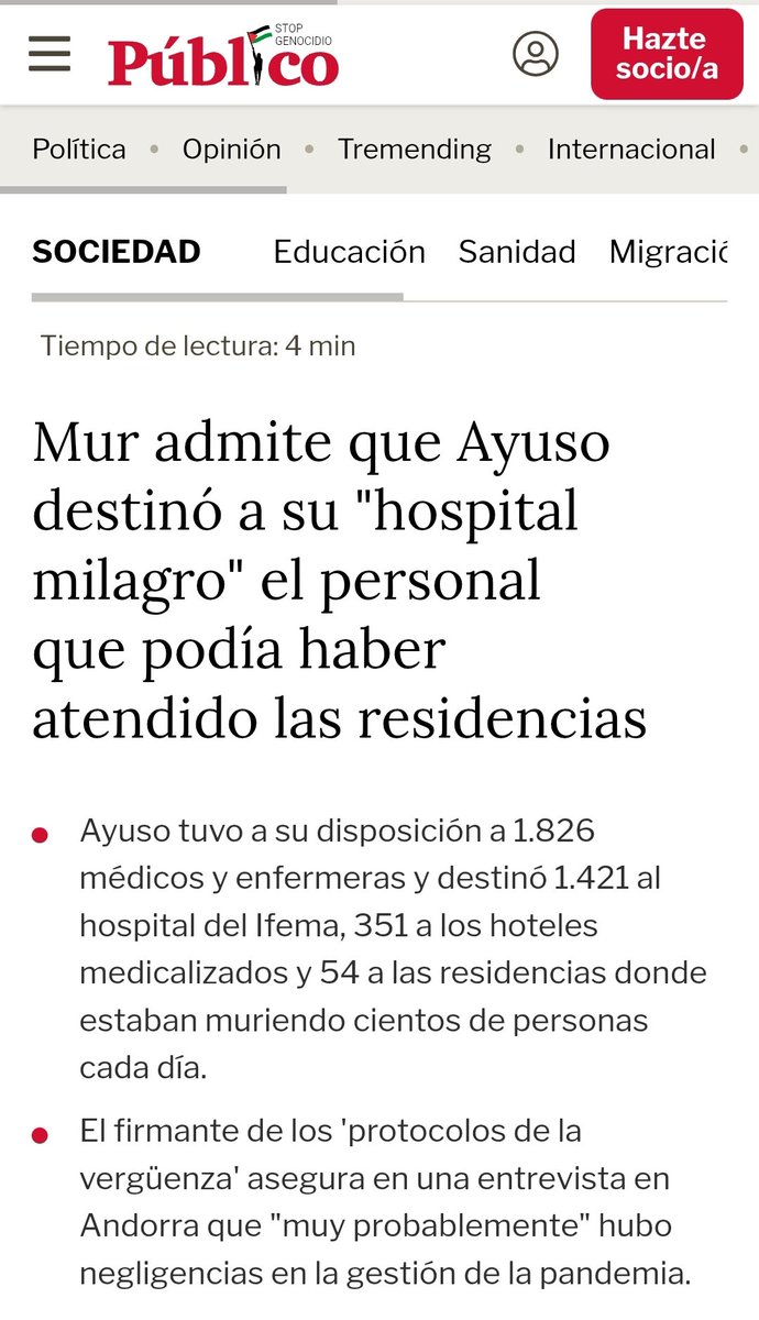 El escándalo sigue subiendo de tono.
Ojo a esto.

De los 1826 médicos disponibles que tenía la CAM en la pandemia, solo destinó 54 a las residencias.

1421 al hospital de campaña de IFEMA donde, recuerdo, solo enviaba pacientes leves.
O sea, era para que la presi se paseara por